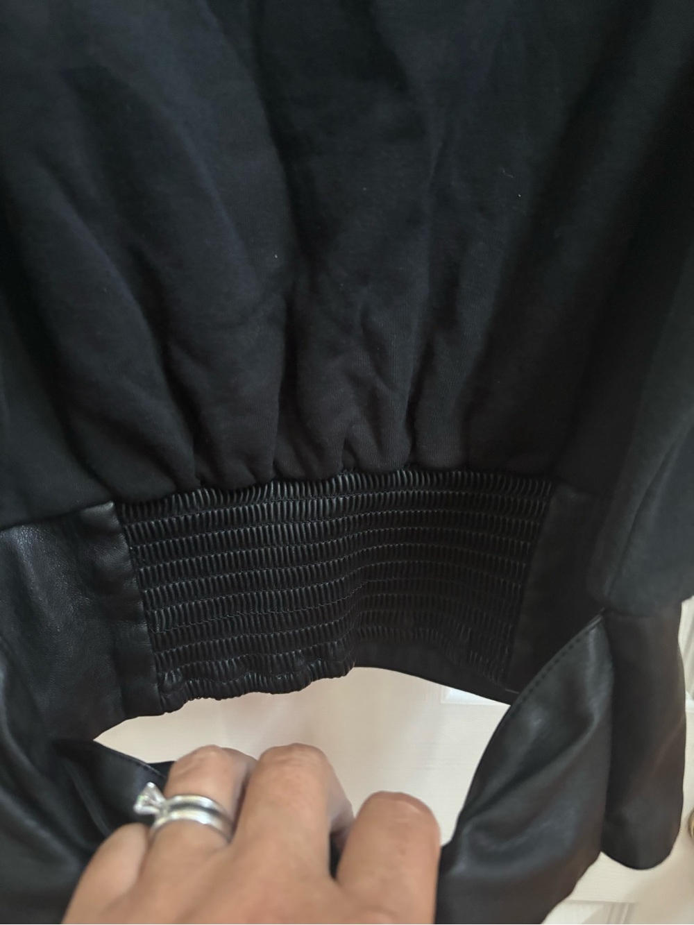 Anthropologie Black Faux Leather Tie Smock Waist Short Sleeve Top, Size XL, EUC - Picture 5 of 6